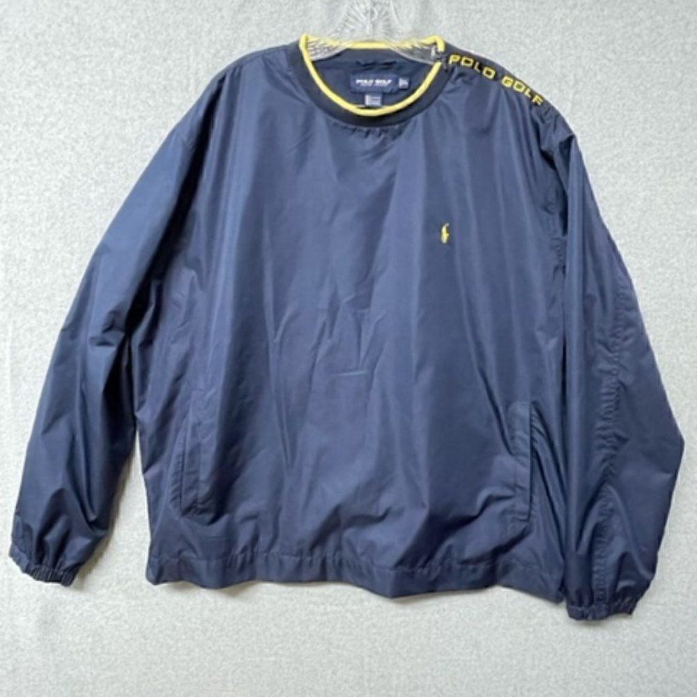 VTG Ralph Lauren Polo Golf Windbreaker Pullover Shoulder Zip Blue Yellow Mens XL